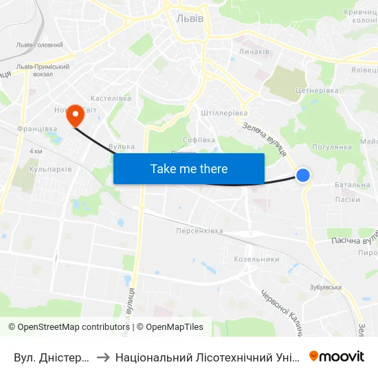 Вул. Дністерська to Національний Лісотехнічний Університет map