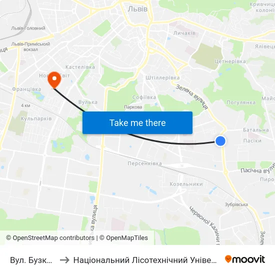 Вул. Бузкова to Національний Лісотехнічний Університет map