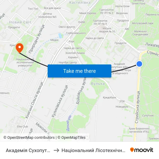 Академія Сухопутних Військ to Національний Лісотехнічний Університет map