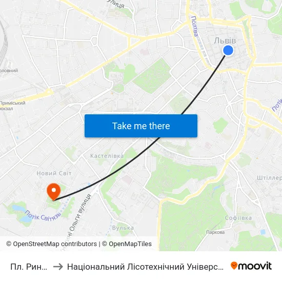 Пл. Ринок to Національний Лісотехнічний Університет map