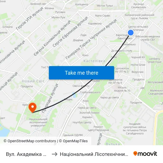 Вул. Академіка Сахарова to Національний Лісотехнічний Університет map