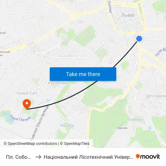 Пл. Соборна to Національний Лісотехнічний Університет map