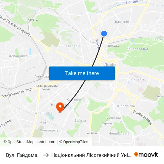 Вул. Гайдамацька to Національний Лісотехнічний Університет map