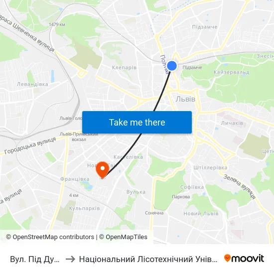 Вул. Під Дубом to Національний Лісотехнічний Університет map