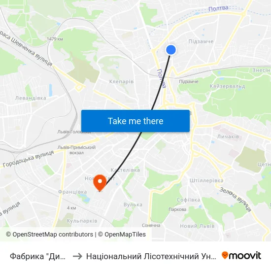Фабрика "Динамо" to Національний Лісотехнічний Університет map