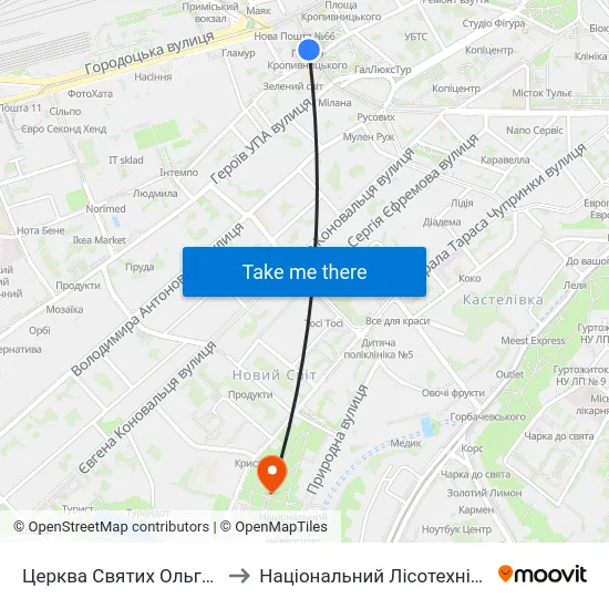 Церква Святих Ольги Та Єлизавети to Національний Лісотехнічний Університет map