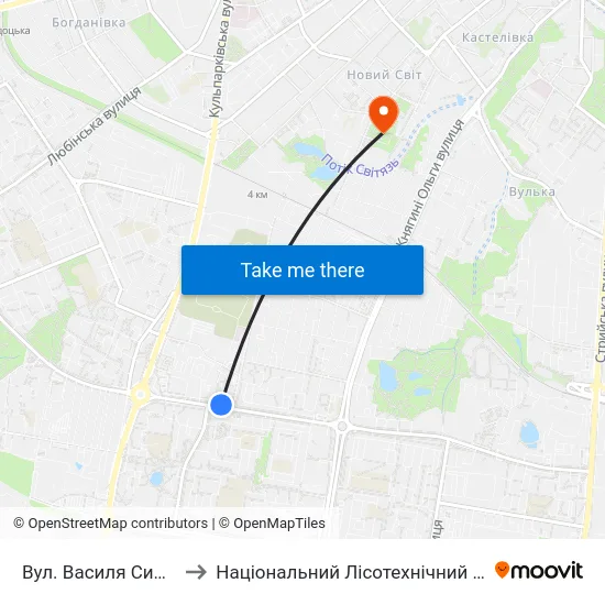 Вул. Василя Симоненка to Національний Лісотехнічний Університет map