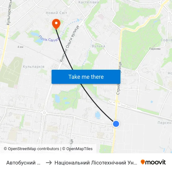 Автобусний Завод to Національний Лісотехнічний Університет map