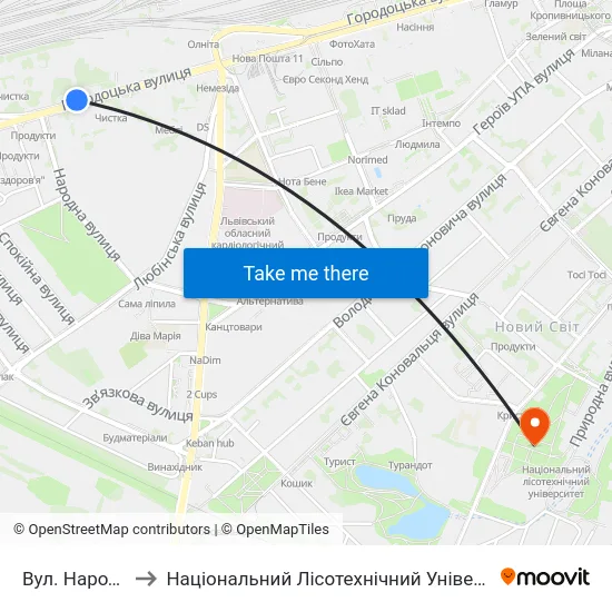 Вул. Народна to Національний Лісотехнічний Університет map