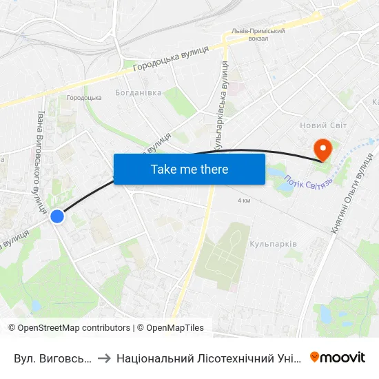 Вул. Виговського to Національний Лісотехнічний Університет map