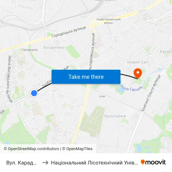 Вул. Караджича to Національний Лісотехнічний Університет map