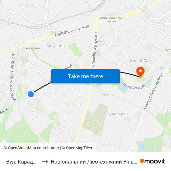 Вул. Караджича to Національний Лісотехнічний Університет map