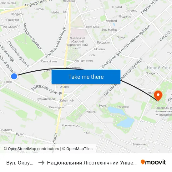 Вул. Окружна to Національний Лісотехнічний Університет map