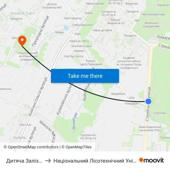 Дитяча Залізниця to Національний Лісотехнічний Університет map