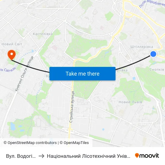 Вул. Водогінна to Національний Лісотехнічний Університет map