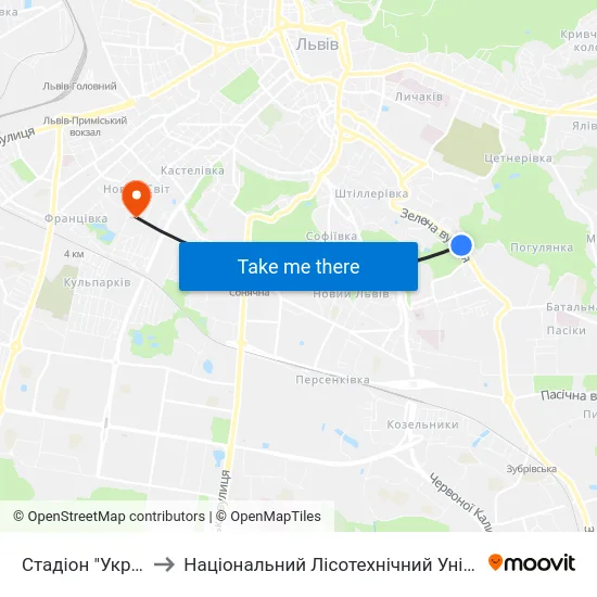 Стадіон "Україна" to Національний Лісотехнічний Університет map