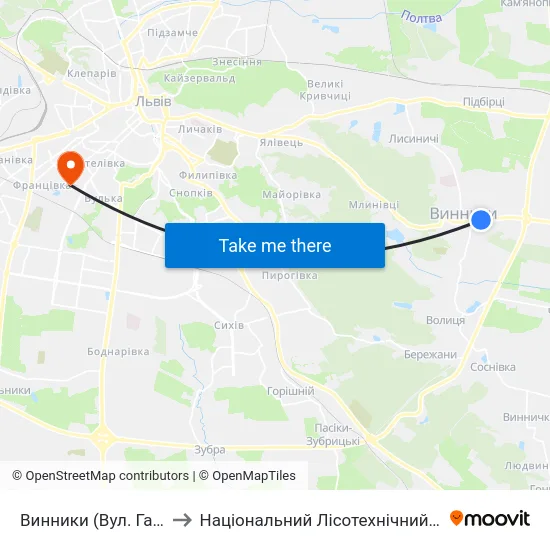 Винники (Вул. Галицька) to Національний Лісотехнічний Університет map
