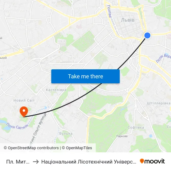 Пл. Митна to Національний Лісотехнічний Університет map