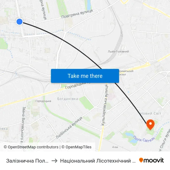 Залізнична Поліклініка to Національний Лісотехнічний Університет map