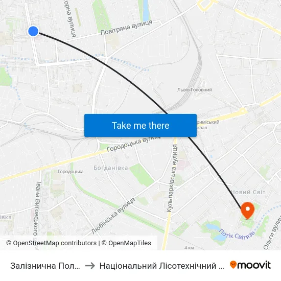 Залізнична Поліклініка to Національний Лісотехнічний Університет map