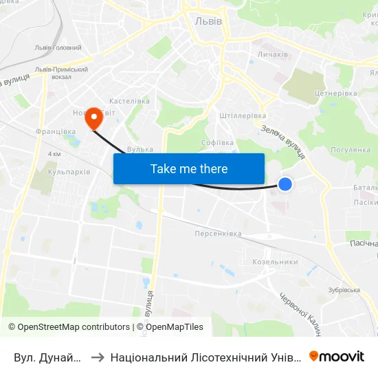 Вул. Дунайська to Національний Лісотехнічний Університет map