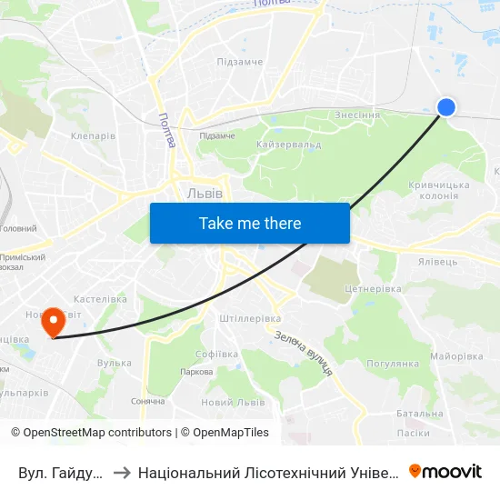 Вул. Гайдучка to Національний Лісотехнічний Університет map