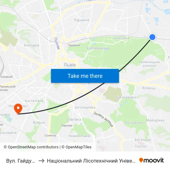 Вул. Гайдучка to Національний Лісотехнічний Університет map