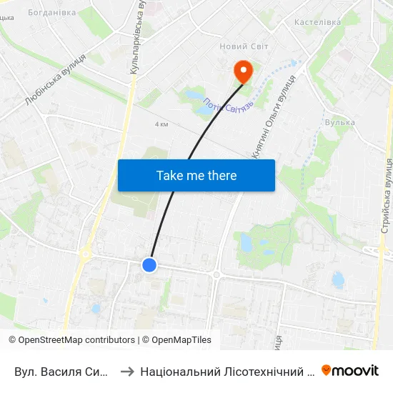 Вул. Василя Симоненка to Національний Лісотехнічний Університет map