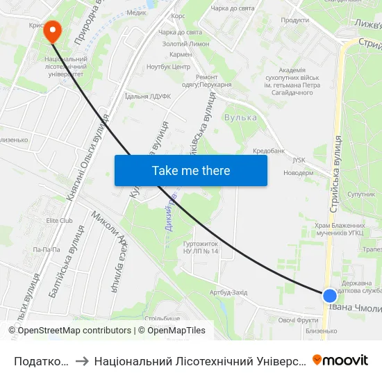 Податкова to Національний Лісотехнічний Університет map