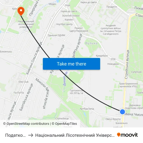 Податкова to Національний Лісотехнічний Університет map