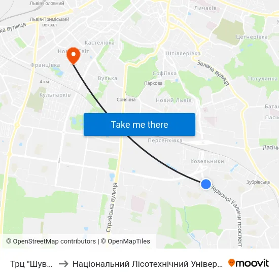 Трц "Шувар" to Національний Лісотехнічний Університет map