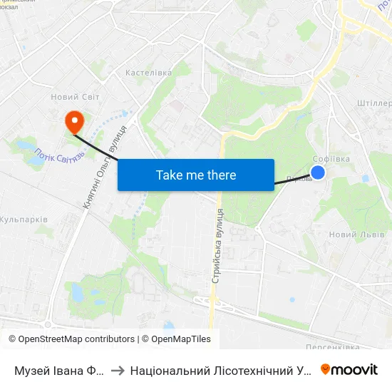 Музей Івана Франка to Національний Лісотехнічний Університет map