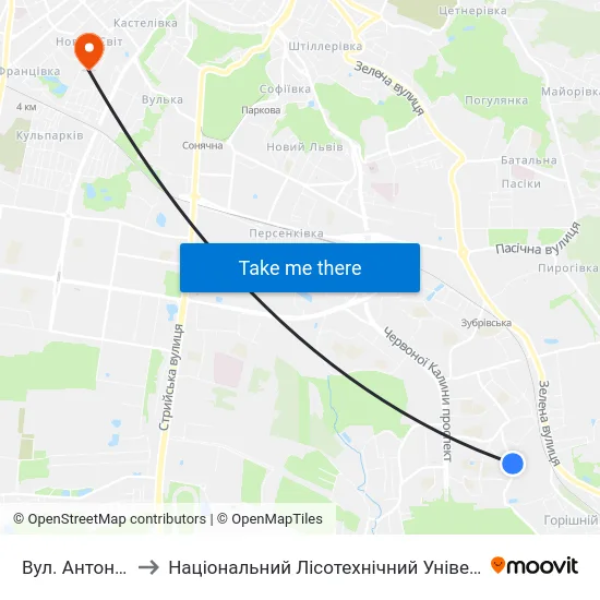 Вул. Антонича to Національний Лісотехнічний Університет map