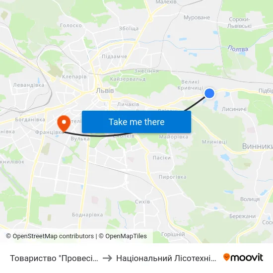 Товариство "Провесінь-Агроінвест" to Національний Лісотехнічний Університет map