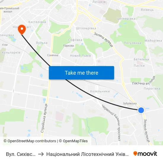 Вул. Сихівська to Національний Лісотехнічний Університет map