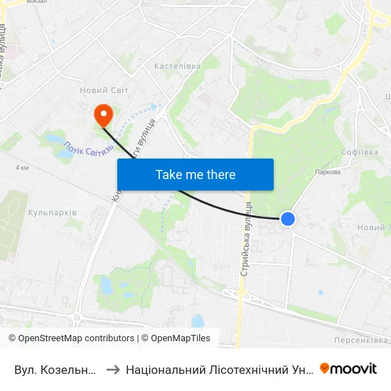 Вул. Козельницька to Національний Лісотехнічний Університет map