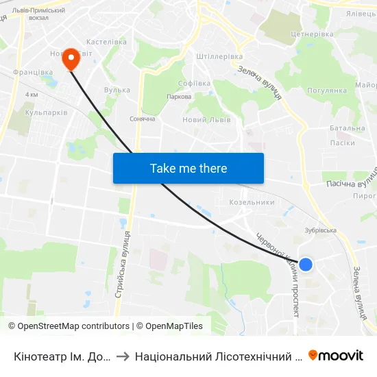 Кінотеатр Ім. Довженка to Національний Лісотехнічний Університет map