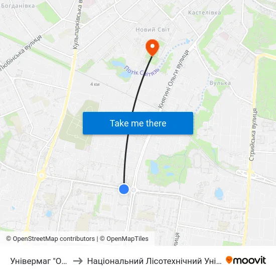 Універмаг "Океан" to Національний Лісотехнічний Університет map