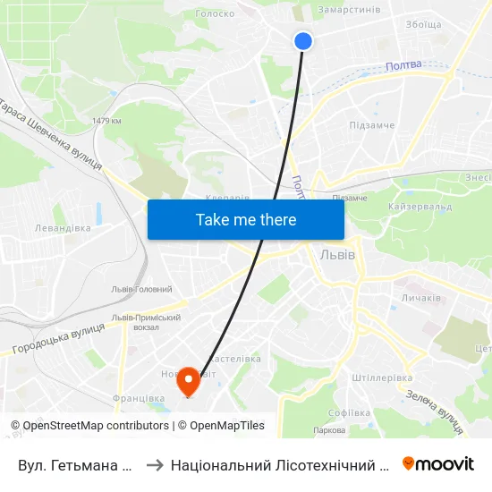 Вул. Гетьмана Мазепи to Національний Лісотехнічний Університет map