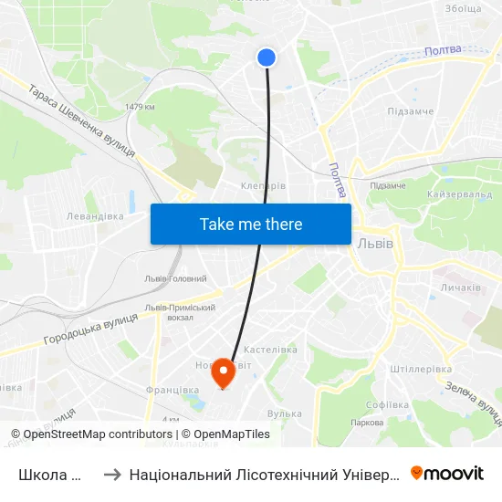 Школа №23 to Національний Лісотехнічний Університет map