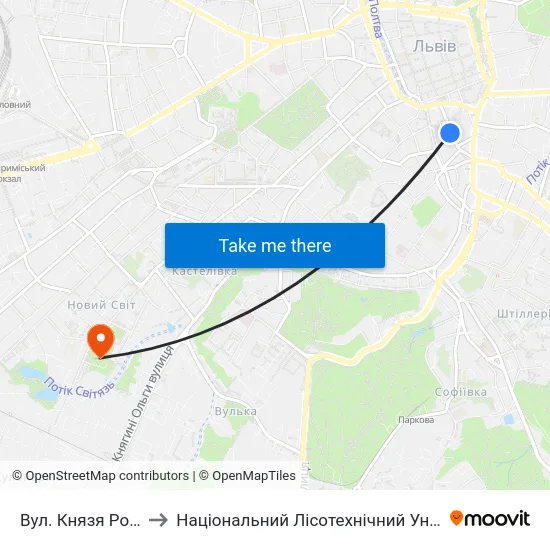 Вул. Князя Романа to Національний Лісотехнічний Університет map