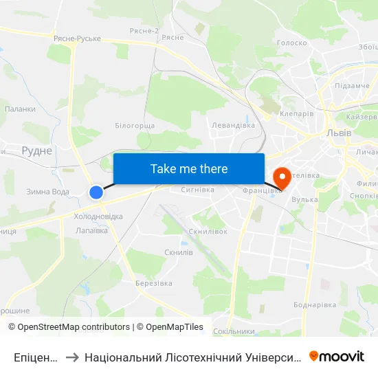 Епіцентр to Національний Лісотехнічний Університет map
