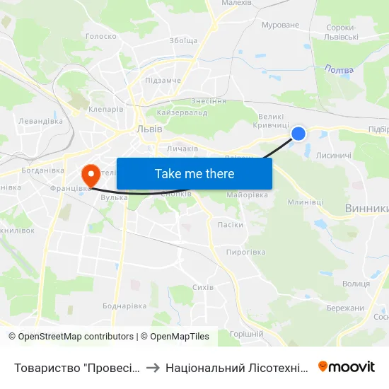 Товариство "Провесінь-Агроінвест" to Національний Лісотехнічний Університет map