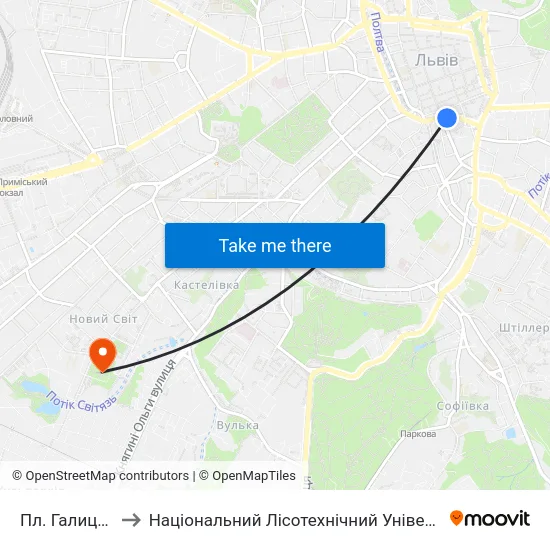 Пл. Галицька to Національний Лісотехнічний Університет map