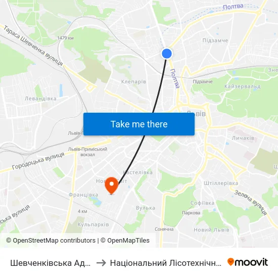 Шевченківська Адміністрація to Національний Лісотехнічний Університет map