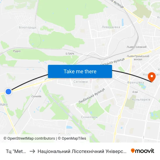 Тц "Metro" to Національний Лісотехнічний Університет map