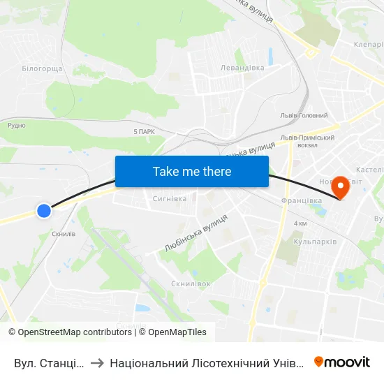 Вул. Станційна to Національний Лісотехнічний Університет map
