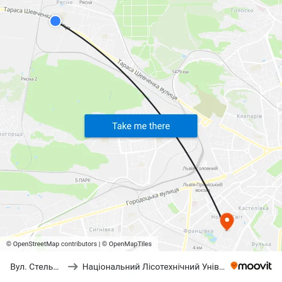 Вул. Стельмаха to Національний Лісотехнічний Університет map