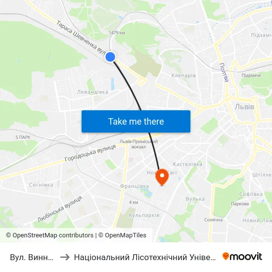 Вул. Винниця to Національний Лісотехнічний Університет map