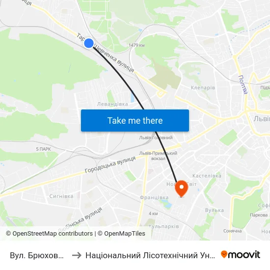 Вул. Брюховицька to Національний Лісотехнічний Університет map